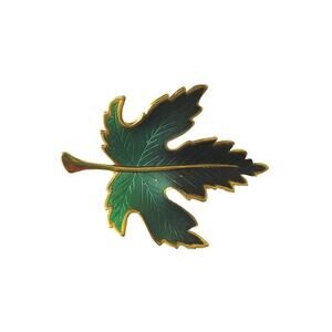 Vintage Women's Brooch Lapel Pin Leaf Green Enamel Gold Tone Estate Jewelry